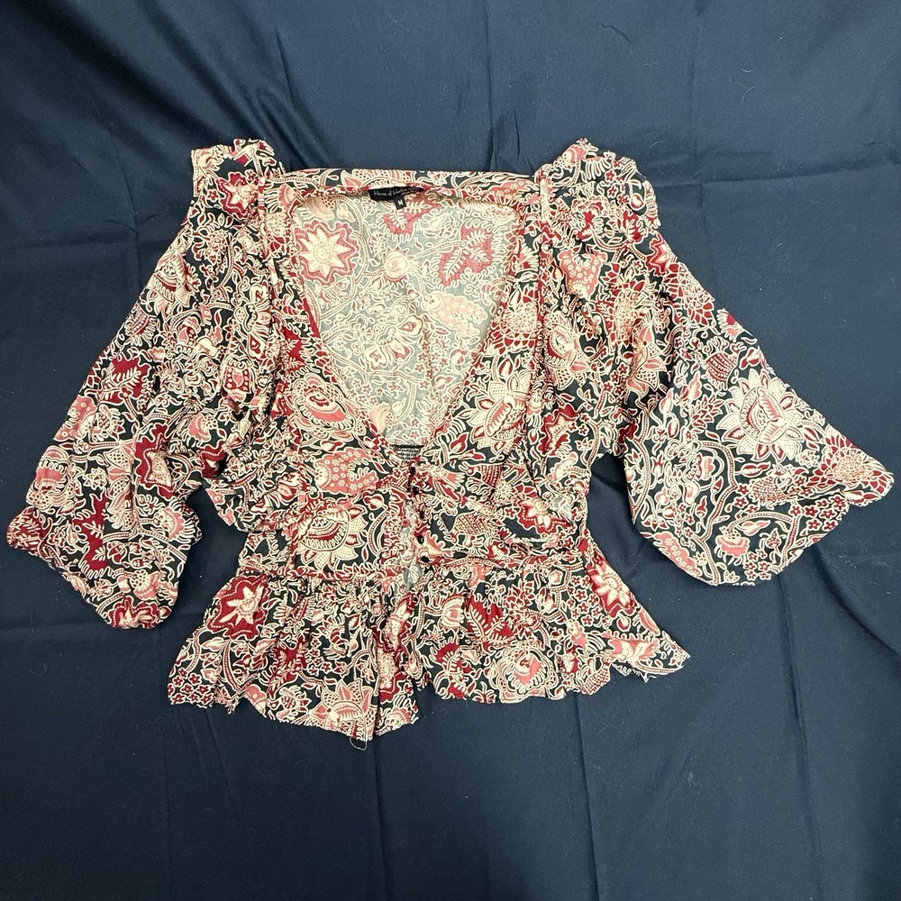 Boho Floral Blouse House Of Harlow 1960 Jaipur Print Ruffle Sleeves Size Medium